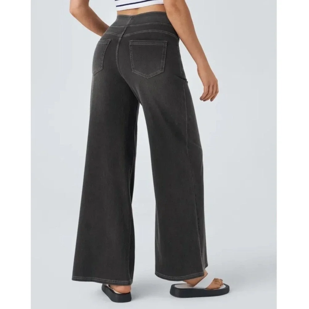 NWT Halara Flex High Waisted Pockets Baggy Wide Leg Washed Casual Jeans Small